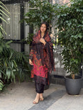 Black Printed Kurta Set with Maroon Paisley Dupatta