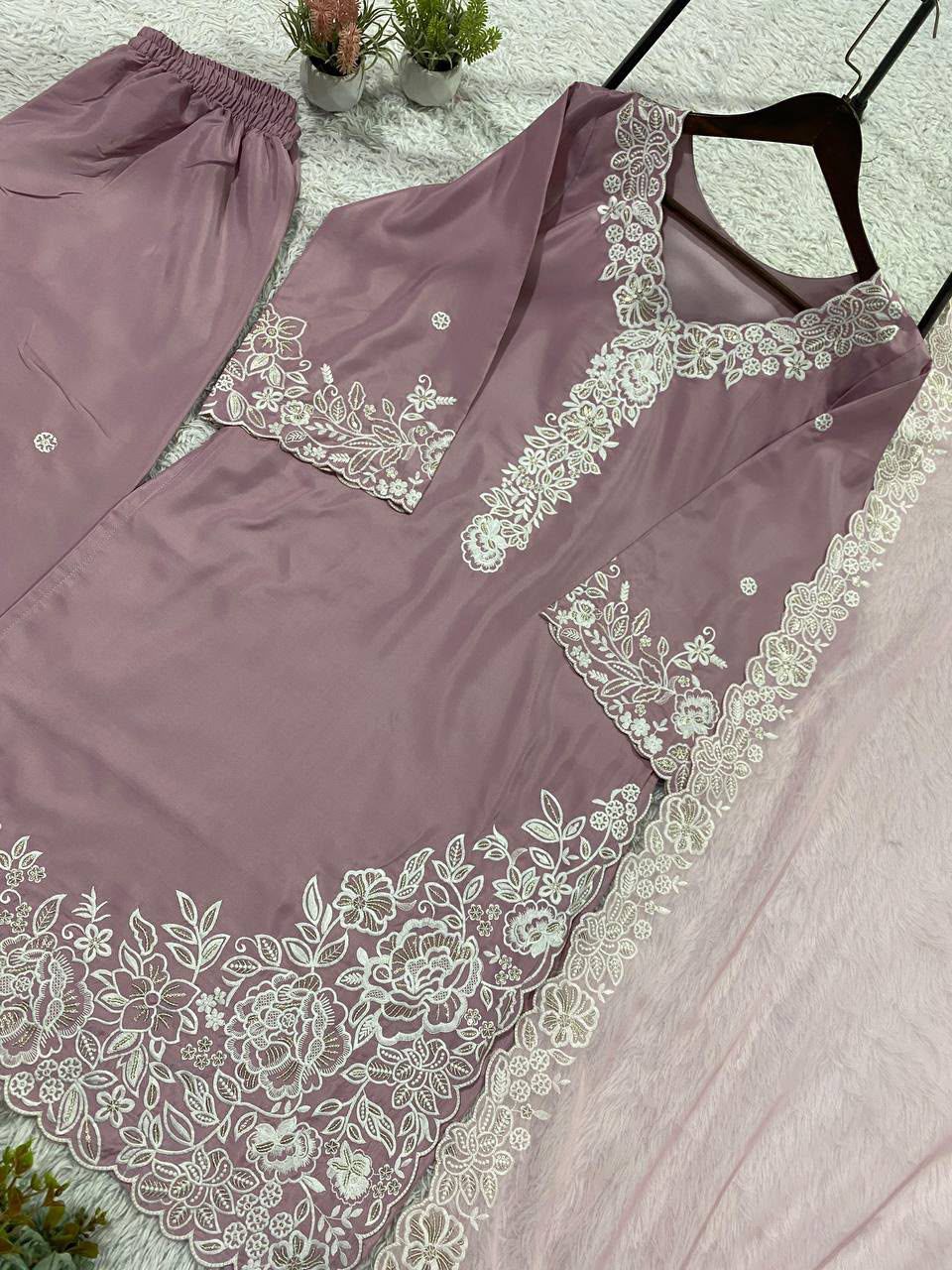 Embroidered 3-Piece Suit Set with Palazzo & Dupatta